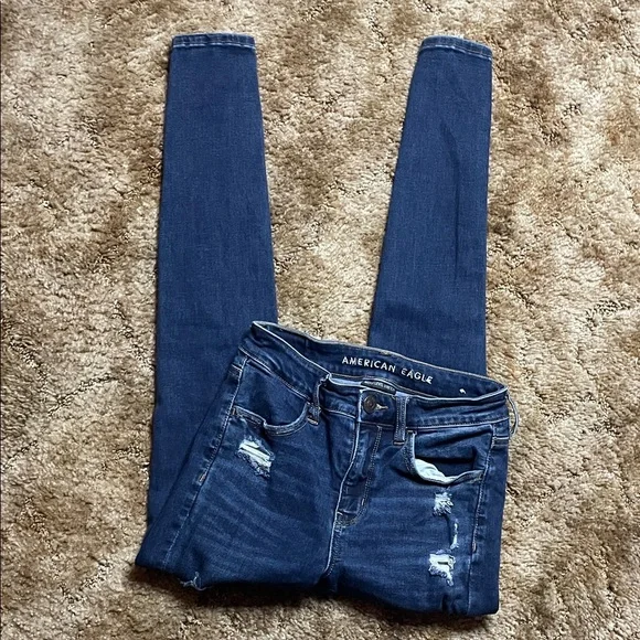 American Eagle Next Level Stretch High Rise Jegging SZ 2 Regular Distressed Rips - Picture 1 of 6